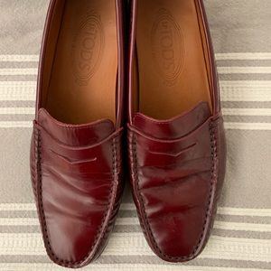 Tods burgundy loafers. In excellent condition.
